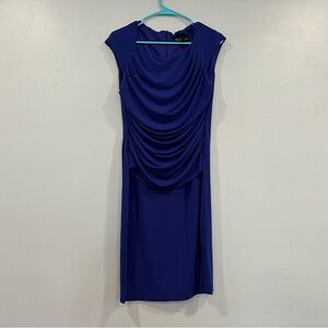 Connected Apparel Blue Ruched Cap Sleeve Dress Size 10
